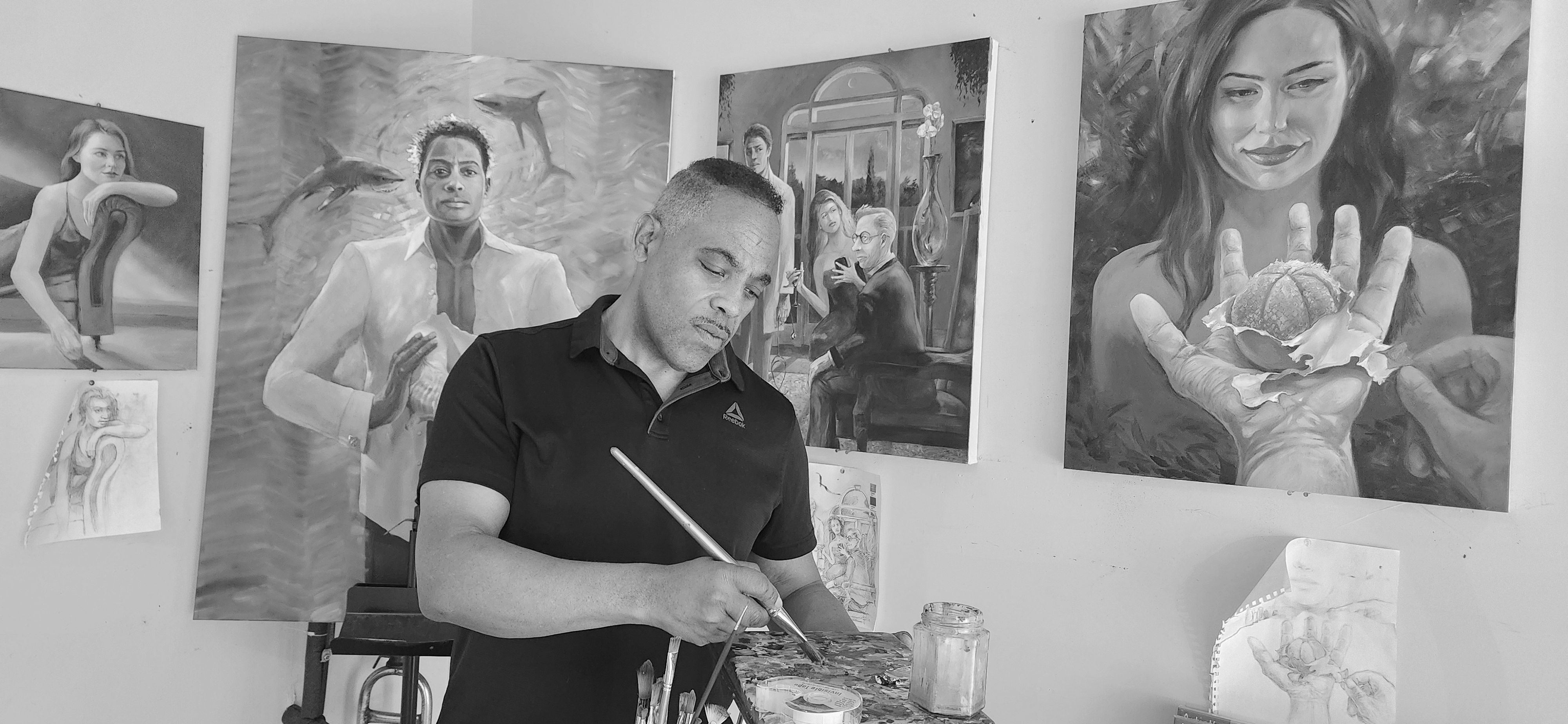 Carl Sills working in his studio