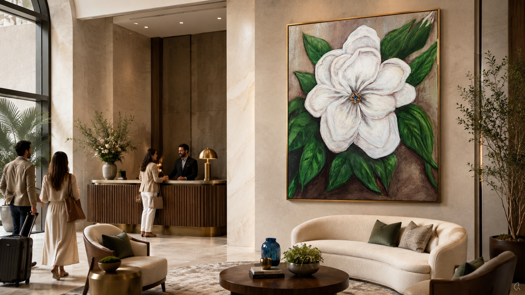Original painting displayed in hotel lobby
