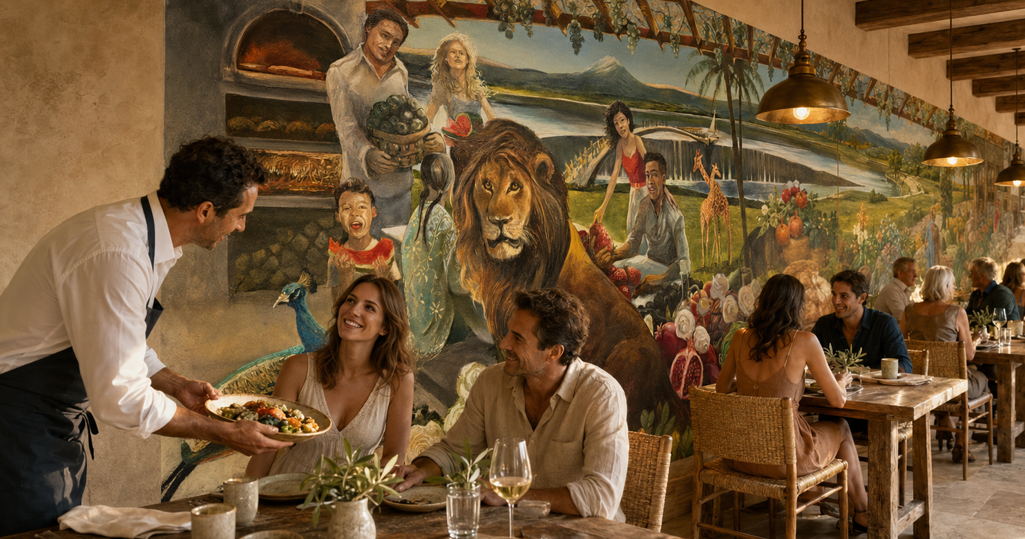 Original painting displayed in restaurant murals